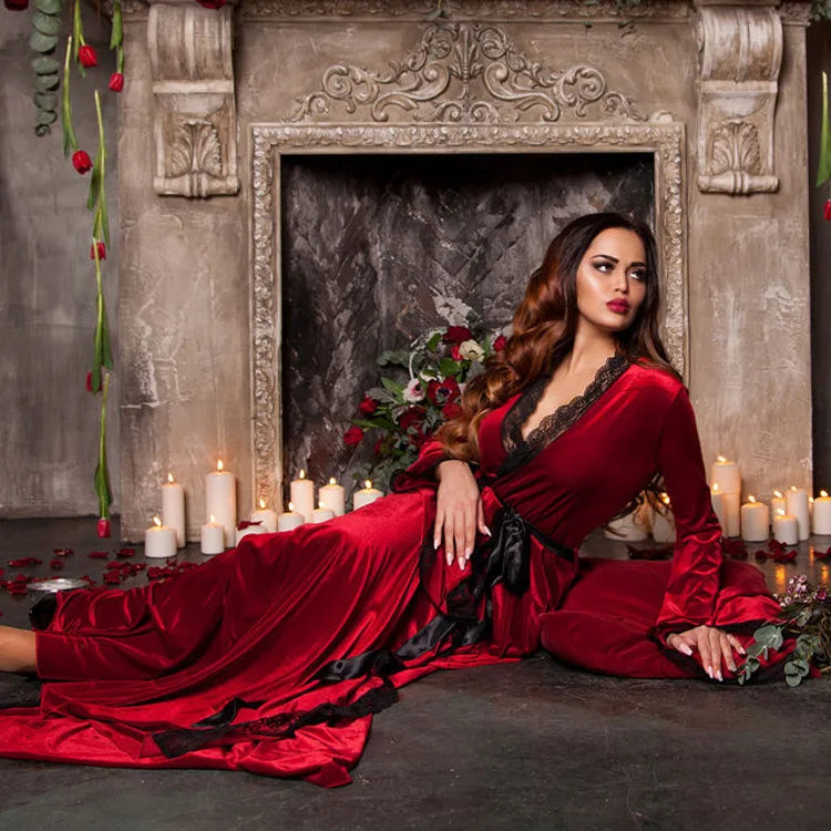 Thick Nightdress Long Large Size Nightgown Gold Velvet Autumn Winter Long Sexy Pajamas Women Home Clothes