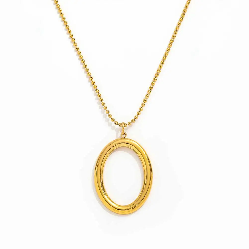 Joolim Jewelry 18K Gold Plated Oval Pendant Sweater Necklace Stainless Steel Jewelry Wholesale