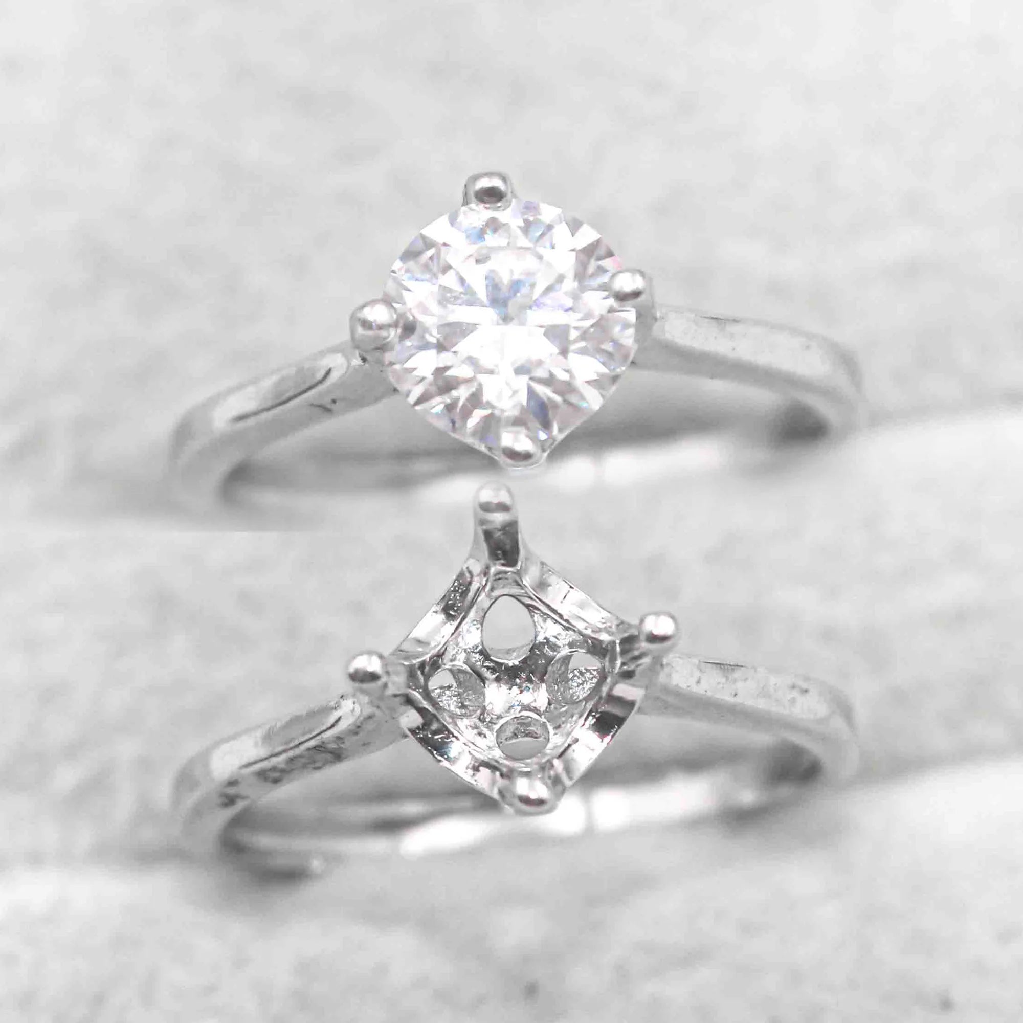 Sterling Silver 6.5mm/1 Carat Semi Mount Ring Frame Blank Moissanite Diamond Setting Base Without Center Stone Inlay for DIY