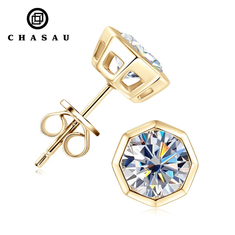 Hot Sale Classic Moissanite Personalized Geometric Stud Earrings 925 Silver Gold Plated Round Cut 6.5mm Earrings Men and Women
