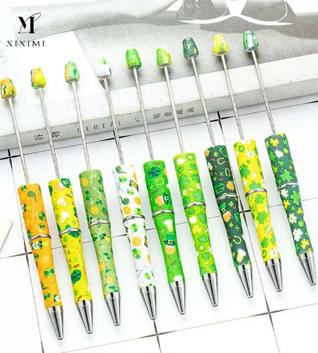 Customized DIY Printed Focal Four Leaf Clover Valentine's Day Beadable Plastic Ballpoint Pen Students Office School Supplies