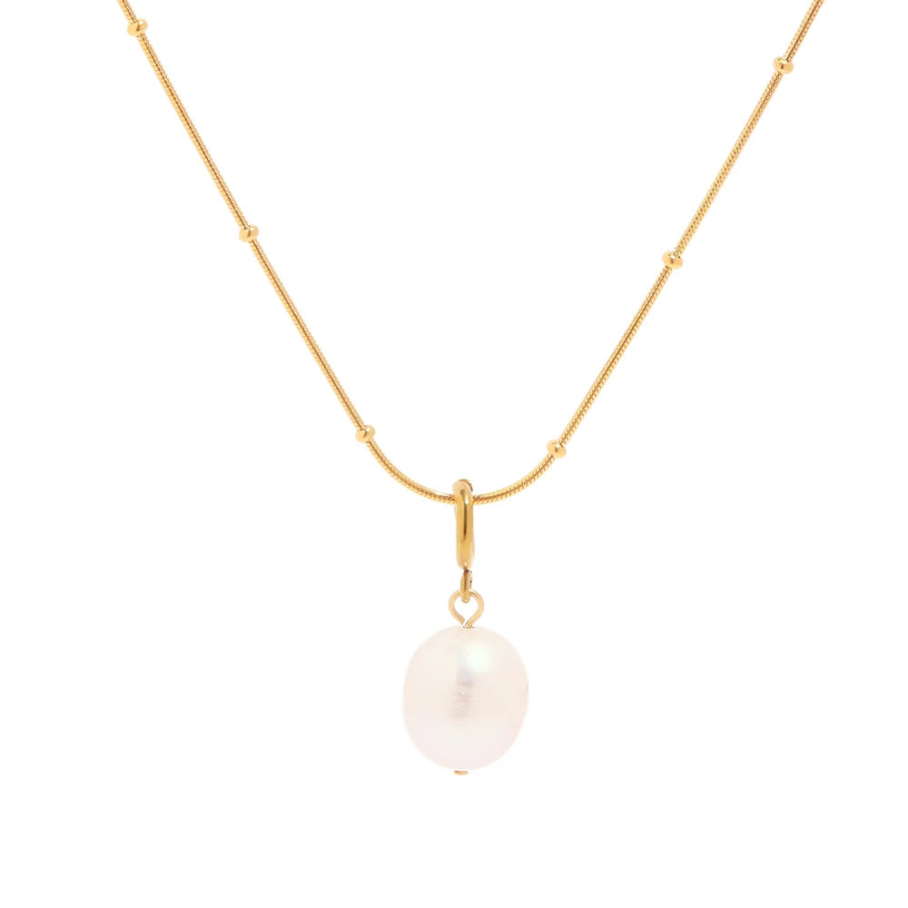 Popular Huge Natural Freshwater Pearl Pendant Necklace Titanium Steel 18K Gold-plated Beads Necklace MegaBDM