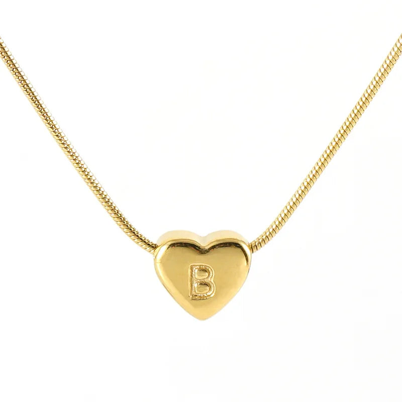 Dainty 18k Gold Plated Stainless Steel Heart Necklace Simple Link Chain Heart Shaped Alphabet Necklace with Initial Letter