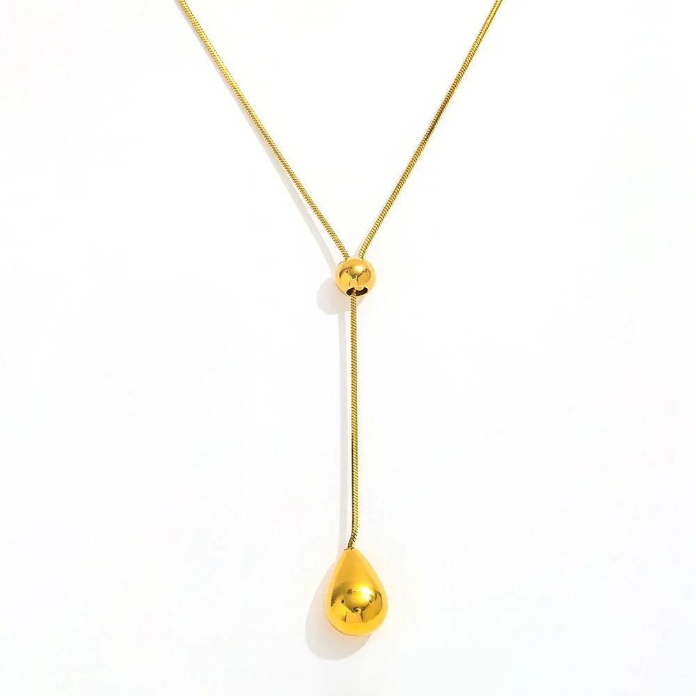 Joolim Snake Chain Pull-out Type Adjustable Waterdrop Pendant Necklace Stainless Steel Lariat Necklace Jewelry Wholesale