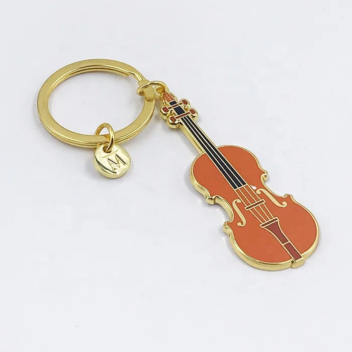 Popular Wholesale Custom Logo Gold Guitar Zinc Alloy Metal Key Ring Keychain MegaBDM