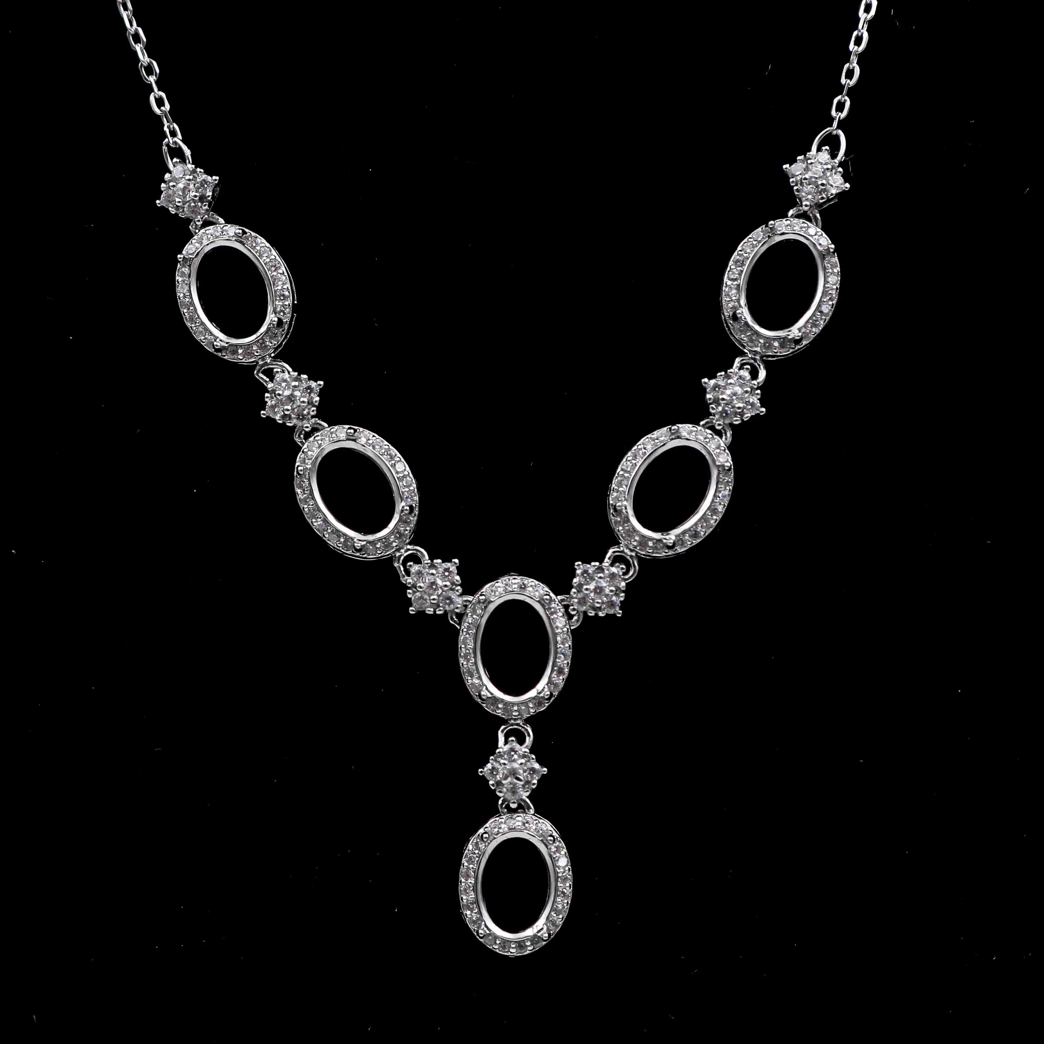 Sterling Silver 6*8mm Semi Mount Necklace Empty Support Blank Claw Setting S925 Base Holder Without Center Stone for DIY Inlay