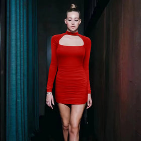 2024 Hot Selling Spring Mini Dress Long Sleeve Fall Cut Out Sexy Slim Club Dresses