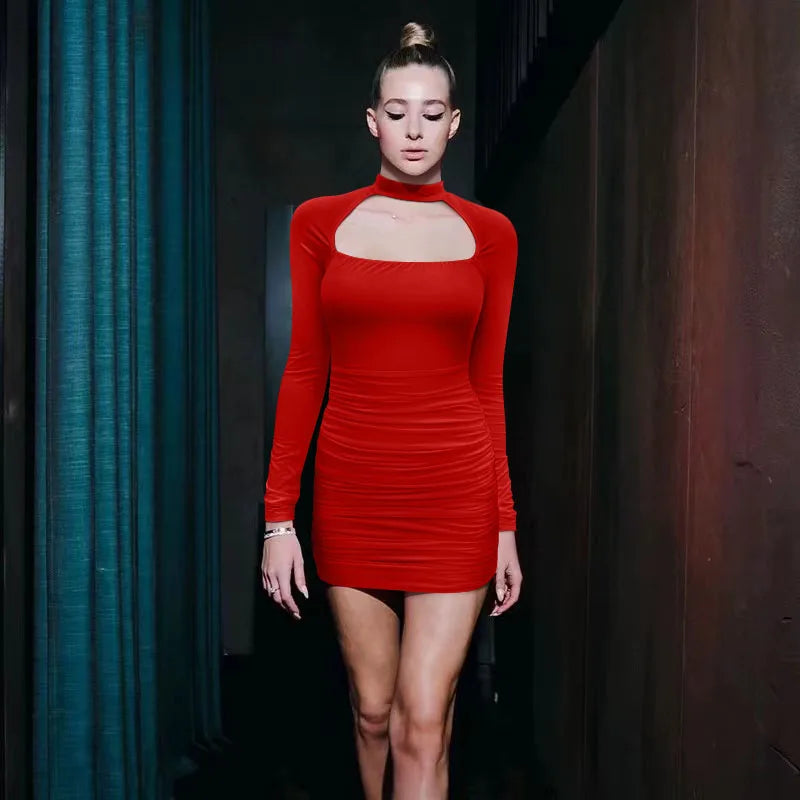 2024 Hot Selling Spring Mini Dress Long Sleeve Fall Cut Out Sexy Slim Club Dresses