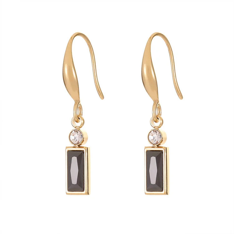 New Arrival Jewelry Stainless Steel Ear Hook Earring 18k Gold Plated Zircon Pendant Earrings