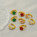 Ins Trendy Zircon CZ Flower Stainless Steel Hoop Earrings Colorful Bling Cubic Zirconia Flower Huggie Earrings for Women Gift