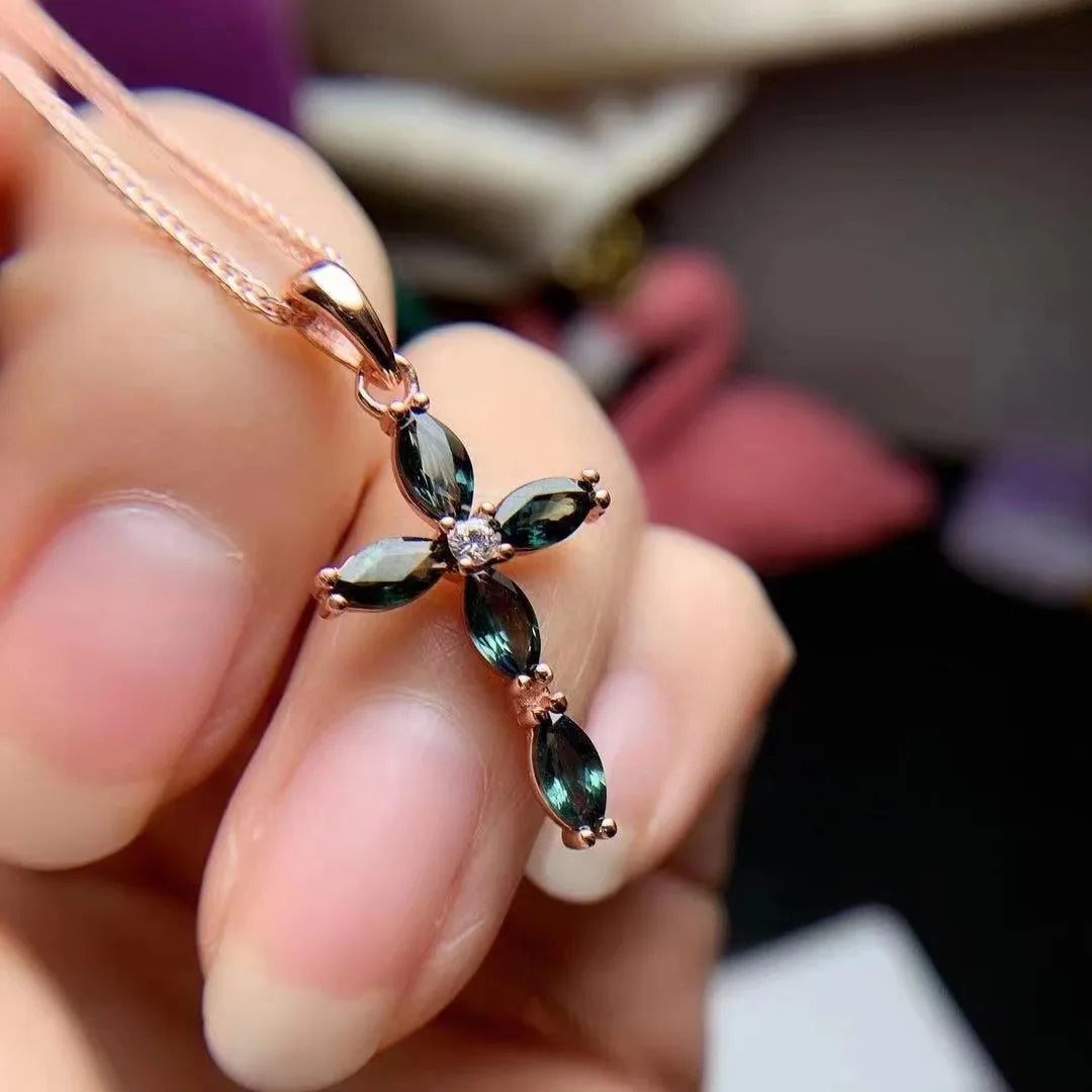 Wholesale Luxury Arabic Crafted 925 Sterling Silver Natural Sapphire Necklace for Women Rhodium & Gold Plated