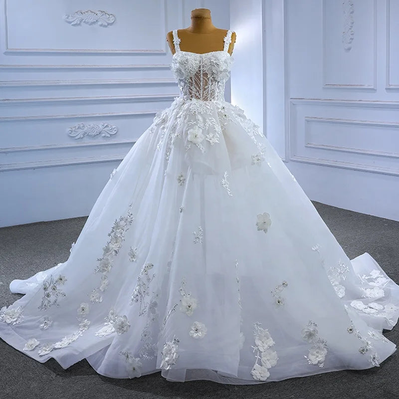 Jancember 222143 Princess Flower Spaghetti Strap Wedding Ball Gown Dresses