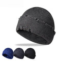 Custom logo Winter Trendy Beanie Hat Warm Thick Knit Skull Hat Ripped Beanie for Men Women