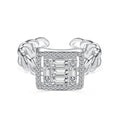 Dylam New Trending Rhodium Plated Geometric Cubic Zirconia Adjustable Open Ring for Women Bridal Rings Jewelry Rings Party Gift