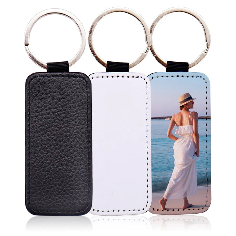Custom Teacher's Day Key Chain Gift Sublimation Keyring Rectangle Blank DIY Design PU Leather Teacher Keychain