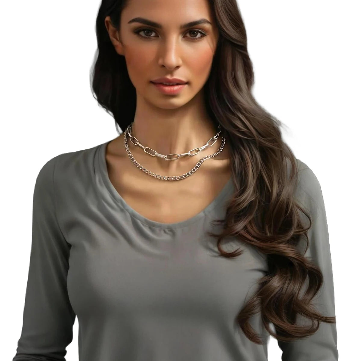 Silver Color Layered Chains Choker Necklaces for Women Trendy Ladies Daily Accessories on Neck 2025 Fashion Jewelry Female Gifts