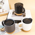 Custom Nordic Matte Black Ceramic Coffee Mug with Insulated Cork Base and Wooden Bottom 400ml Eco-Friendly Travel Mug