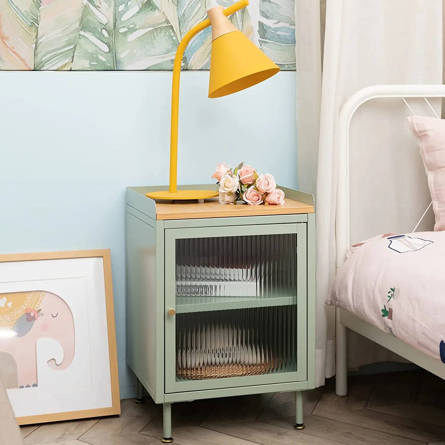 Minimal Modern Luxury Light Green Bed Side Night Stand Bedside Cabinet Table Nightstands for Bedroom