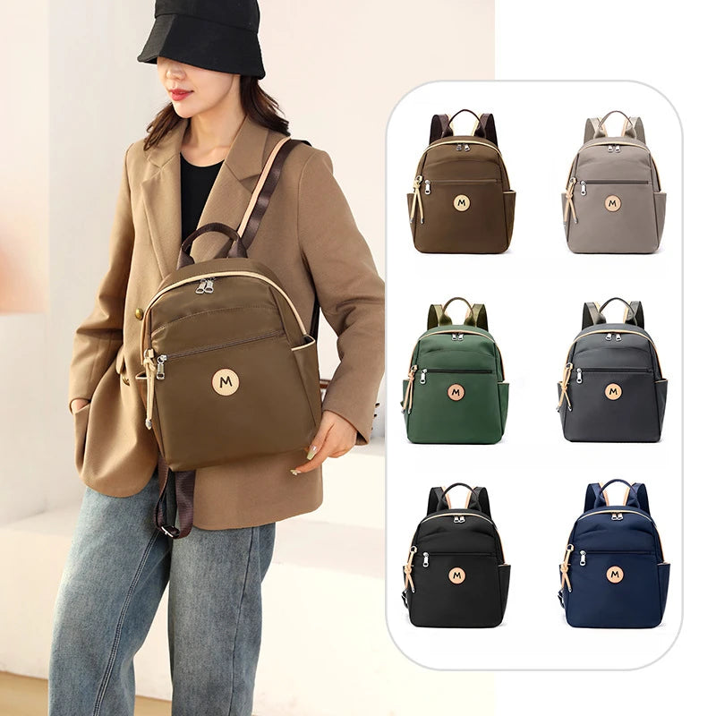 Simple Waterproof Nylon Women's Backpack Large Capacity Lightweight Ladies Handbags Contrast Color Patchwork Female Shoulder Bag