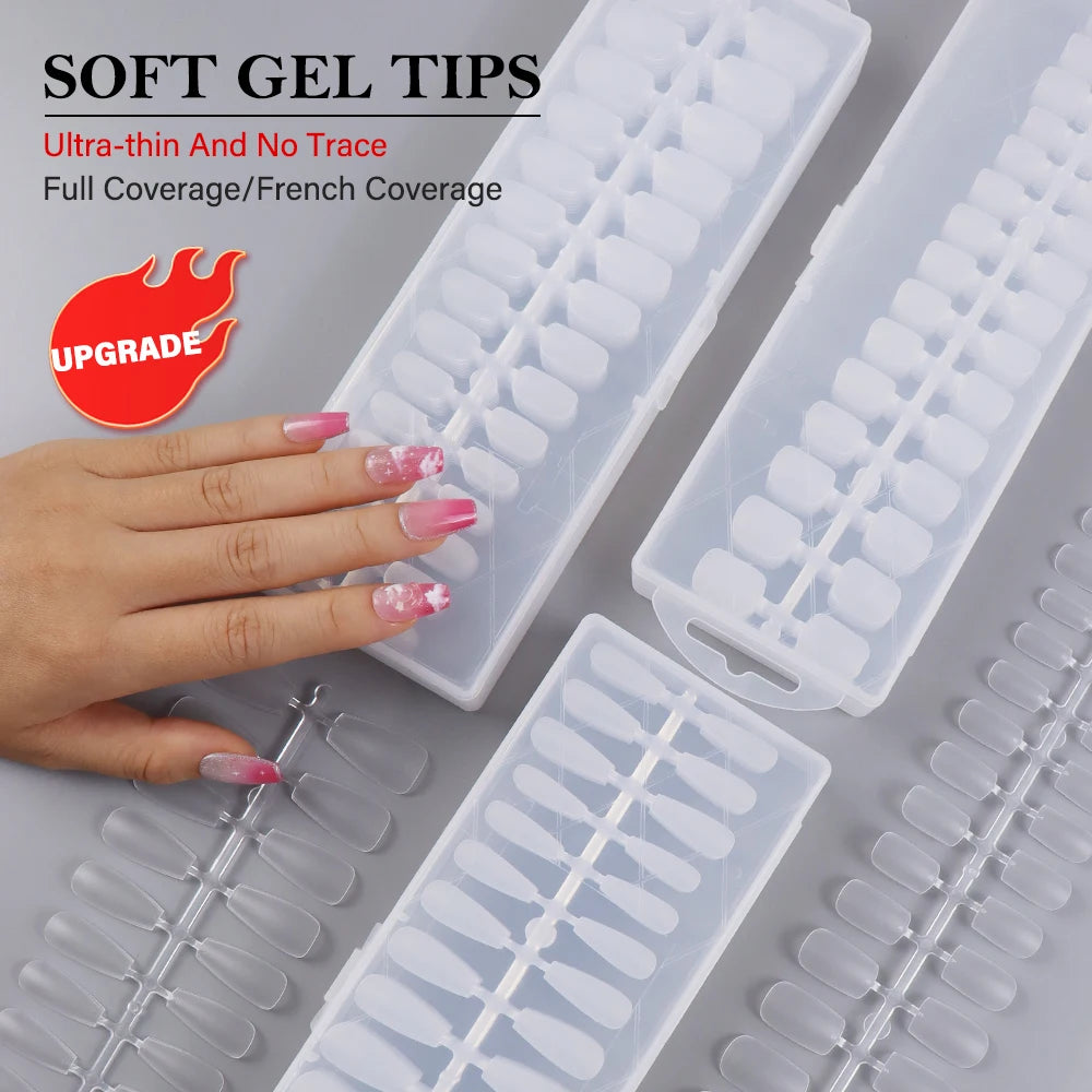 240 Pcs Soft Gel Nails Art Tip Nail Salons Supplier Full Cover French Coffin Pre-shaped Seamless No File Frosted Nail Tips