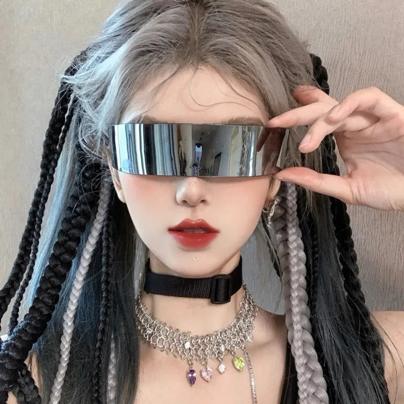 2023 New Trend Party Women's Bar Dance Future Technology Sense Fashion One Flat Sunglasses Glasses