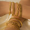 Elegant Fashion Gold Color Creative Personality Circle Chain PVD 18K Gold Plated Stainless Steel Bangle