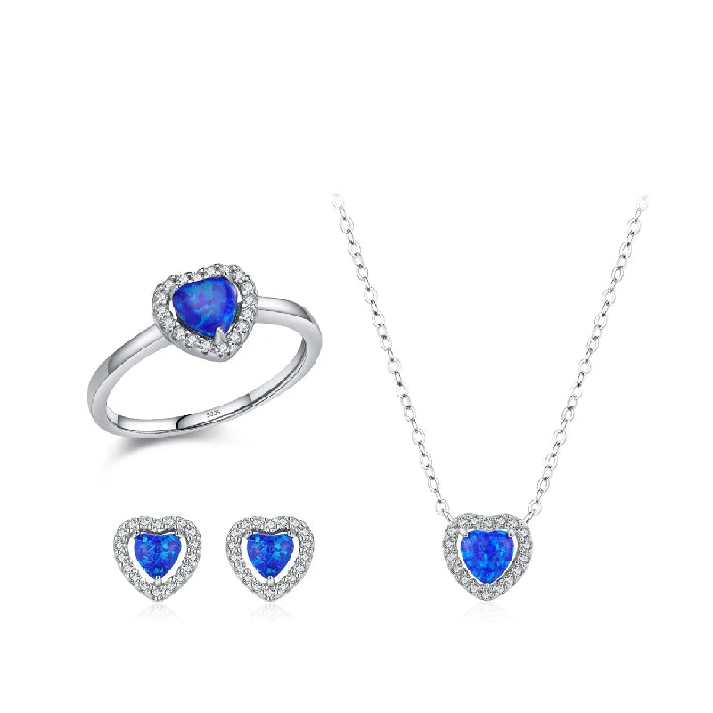 Daidan Jewelry Sets 925 Sterling Silver Fine Jewelry Elegant Opal Zircon Heart Jewelry Set