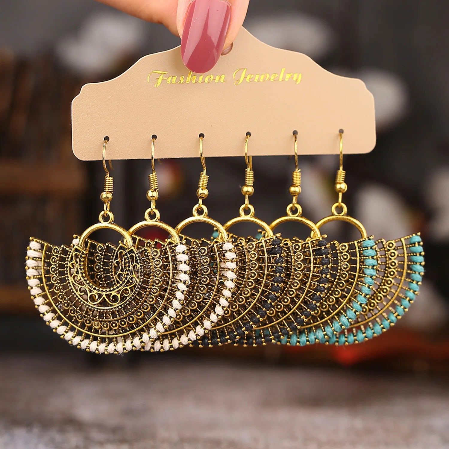 3Pcs/Set Vintage Silver Color Bell Dangle Earrings Boho Indian Heart Flower Beads Dangle Earrings Women's Jhumki Jewelry