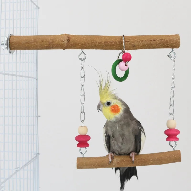 Natural Wood Parrot Swing - Tiger Print Phoenix Birdcage Hanging Ring Bridge Swing Pet Bird Toy Accessories