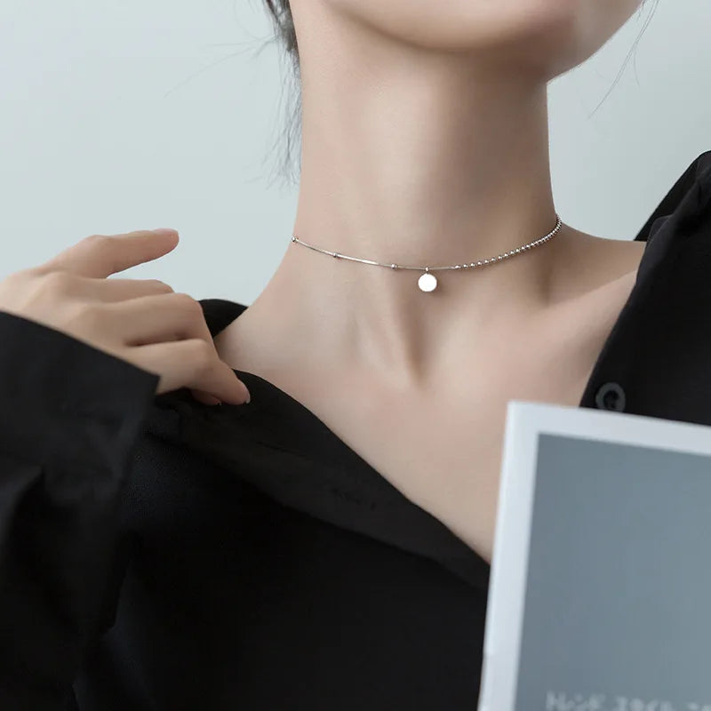 Chokers Necklaces Women's Pendant Necklaces 925 Sterling Silver Lucky Beans Choker Necklace for Women Best Gift for Girls