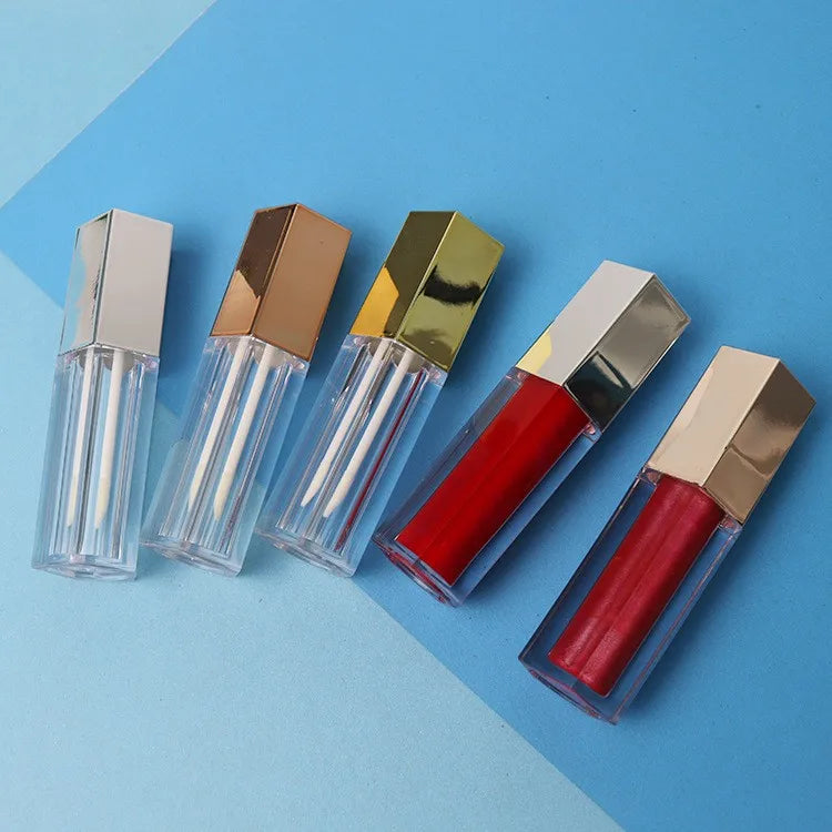 5ml Mini Plastic Pentagonal Silver Gold Rose Gold Lid Lip Gloss Tube Container With Wand Concealer Stick Bottle