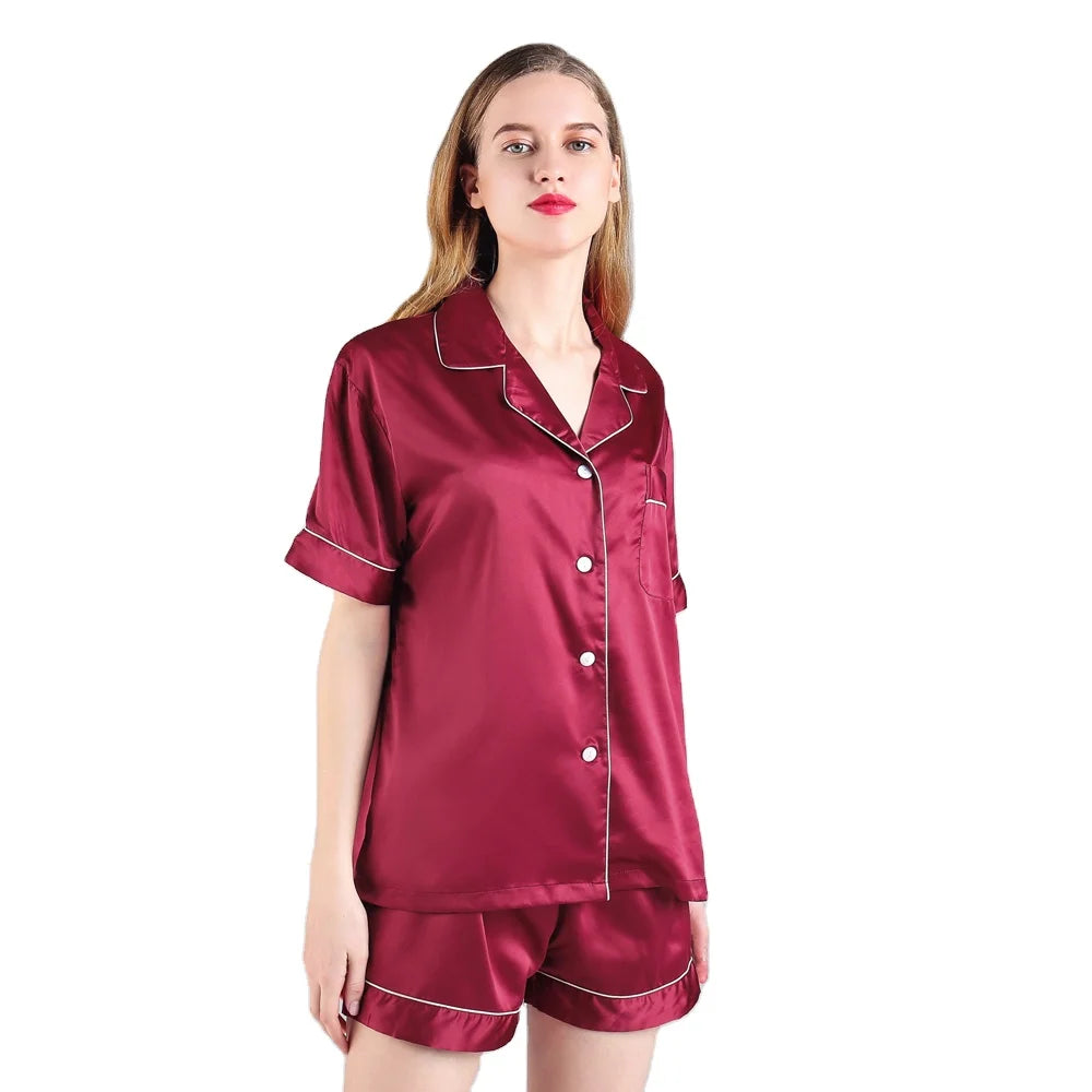 High Quality Soft Satin Short Sleeves Set Custom Sleepwear Pajamas for Women