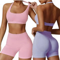 TZ8047-1 Women 2pcs Seamless High Seamless Breathable  Fitness Sleeveless Pants pink Yoga Suit Gym Fitness Sets