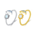 Wholesale 925 Sterling Silver Shining Sun & Moon Open Size Ring for Women Vintage Opal Ring Fine Jewelry Party Gift SCR796