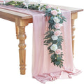 Elegant 27x120 Inches Pink Rustic Wedding Table Runner Chiffon Gauze Runner for Bridal Party Decorations Hand Woven Technique