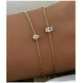 18K PVD Gold Plated Waterproof Stainless Steel Tear Drop Rectangle Zirconia Bracelet for Women Wholesale Jewelry