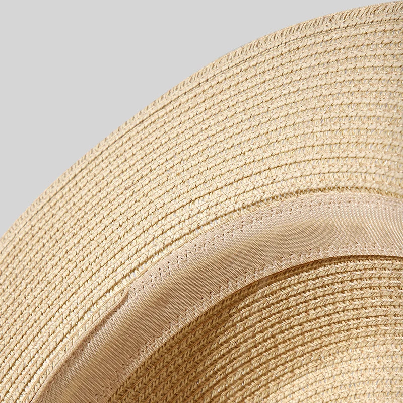 Yong Ladies Summer Beach Vacation Bucket Hat with Large Brim Woven Straw Sun Protection and Lace Bow