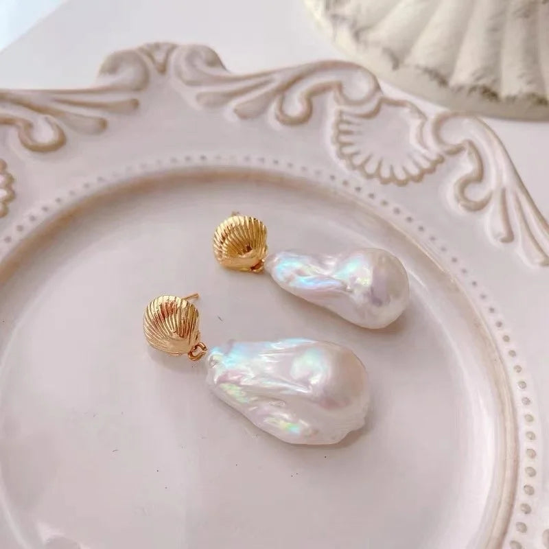 E1070 DIY Natural Freshwater Pearl Charm Earrings Mounting Accessory 925 Sterling Silver Gold Plated  Jewelry for Women