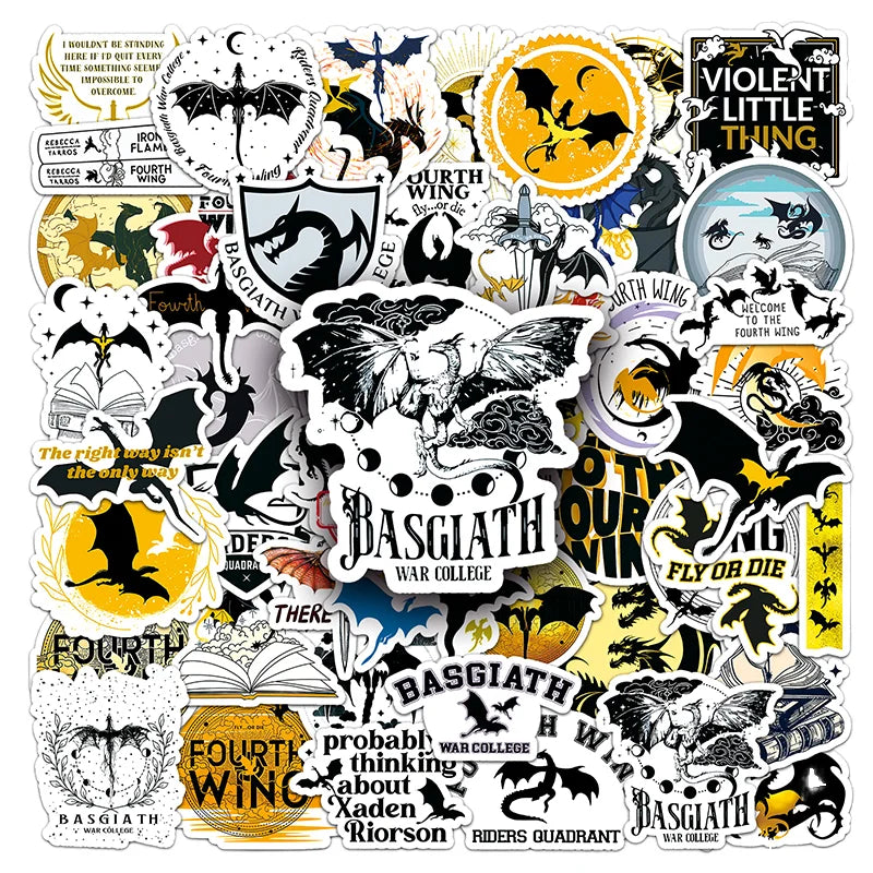 50pcs Creative Cartoon Fantasy Novel Fourth Wing Sticker Furniture Room Mirror Sticker Wall Decoration Die Cut Sticker