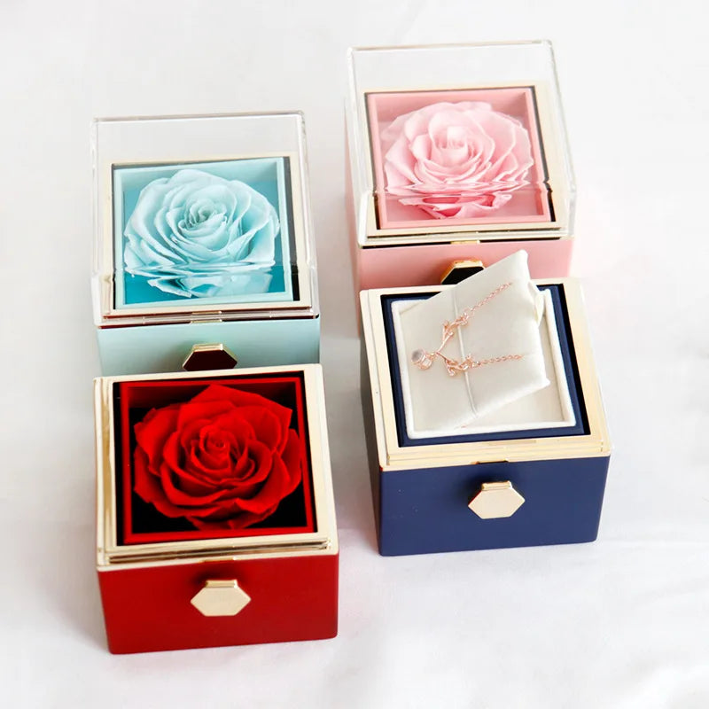 DIY Wholesale Real Preserved Eternal Flowers Artificial Eternal Rose Preserved Flower Box China Mother Day 8.2x8x8cm Jewelry Box