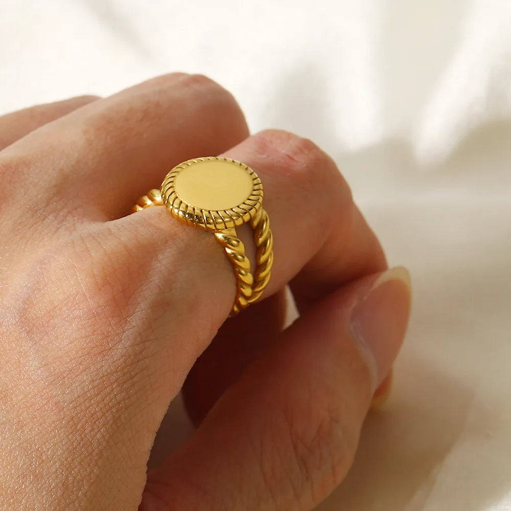 Waterproof 18k Real Gold Oval Stainless Steel Women's Ring