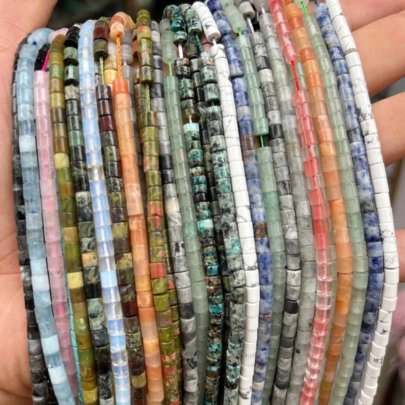 Wholesale Cylinder Shape Natural Stone Beads 4x4mm Jade Jasper Quartz Crystal Tube Spacer Beads for Jewelry Making