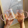 Girls pink Juice Glass Cup Cute Double Wall Mug Cups with Hand Grip