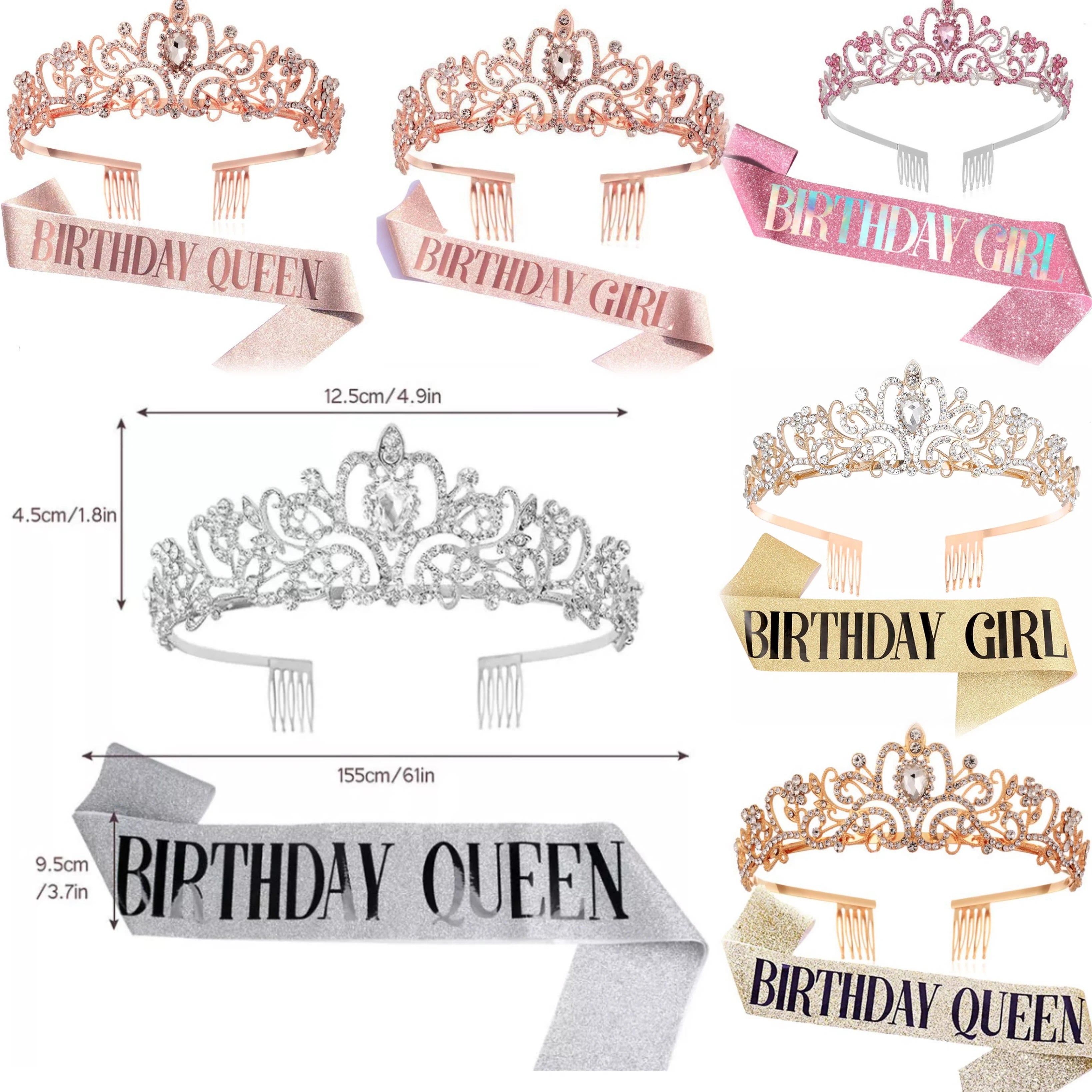Popular Elegant Wedding Bridal Tiara Set Crystal Diamond Birthday Crown Headband With Sash