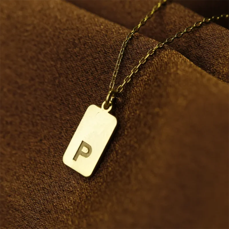 Tiny Initial Necklace Mini Bar Necklace 18K Gold Plated Dainty Tag Necklace Gift for Mother
