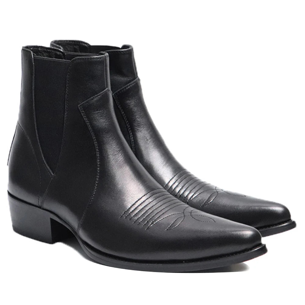 Luxury Men's Chelsea Boots Top Layer Cowhide Genuine Leather with Decorative Zipper Waterproof Pointed Toe Design for Winter