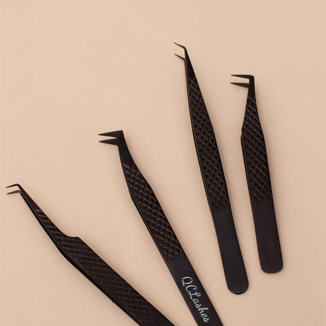 Professional 90 Degree Pink Stainless-Steel Pointed Eyelash Extension Isolation Tweezers Fiber Tips with Charms