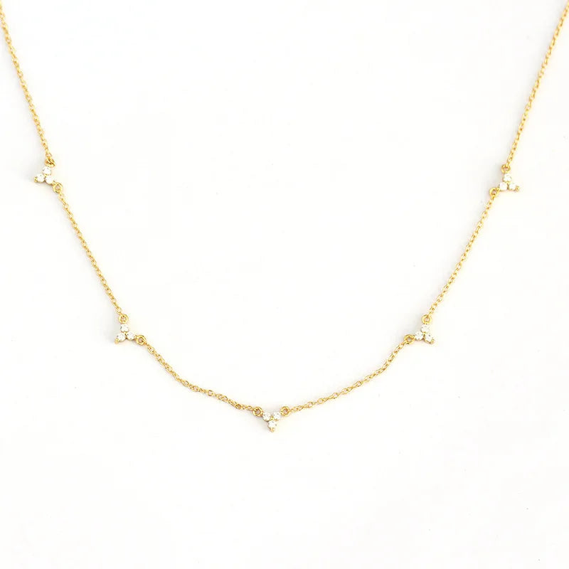 Fashion Minimalist Jewelry 925 Sterling Silver Clover Zircon Necklace Flower Diamond Gold Plated Necklaces for Women