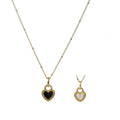 Fashion Love Heart Jewelry Stainless Steel Double-Sided Black White Signet Lock Heart Pendant Necklace Earring Mothers Day Gift
