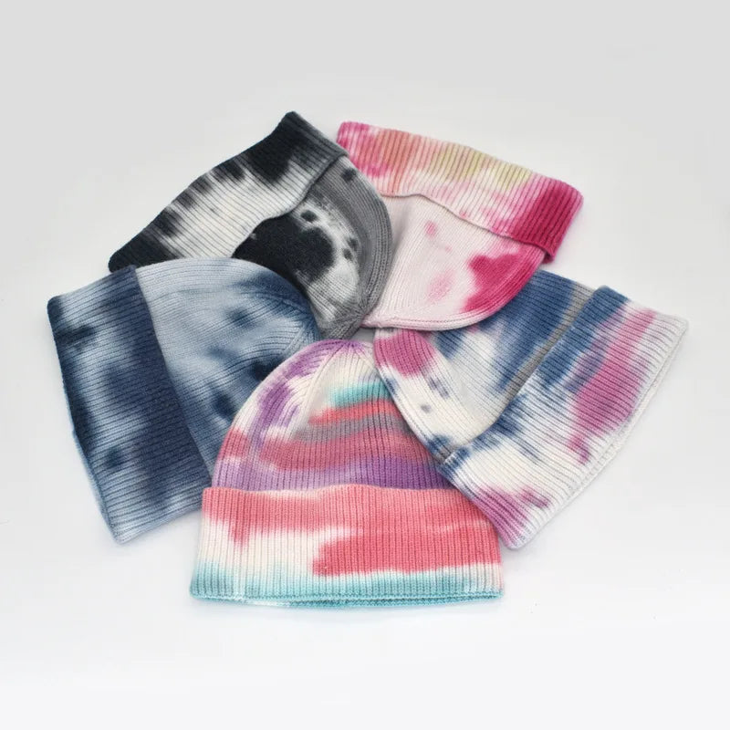 New Beanie Hats Custom Logo Tie-dye Printed Knitted Beanie Hat Warmth Personalized Beanie Hats